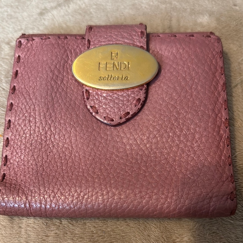 RARE Fendi Selleria Pink Rose Leather Wallet with Gold Accent